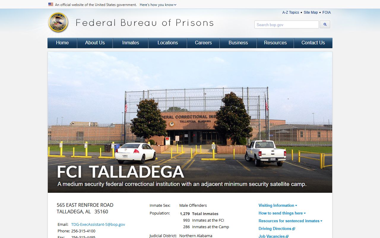 FCI Talladega BOP federal inmate facility page